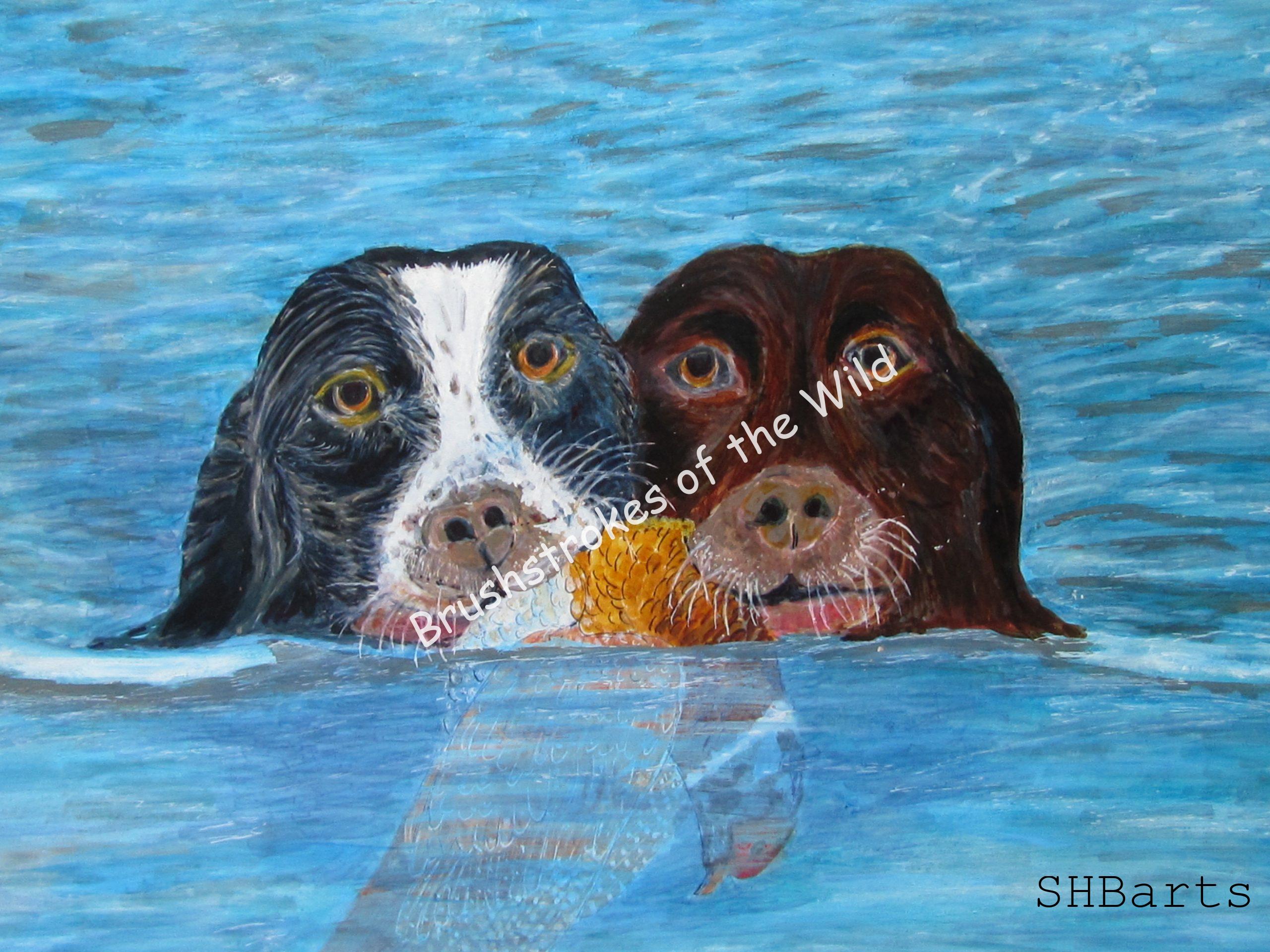 649   Pair of German Gun Dog carrying killed Pheasant  Size 42x30 cm