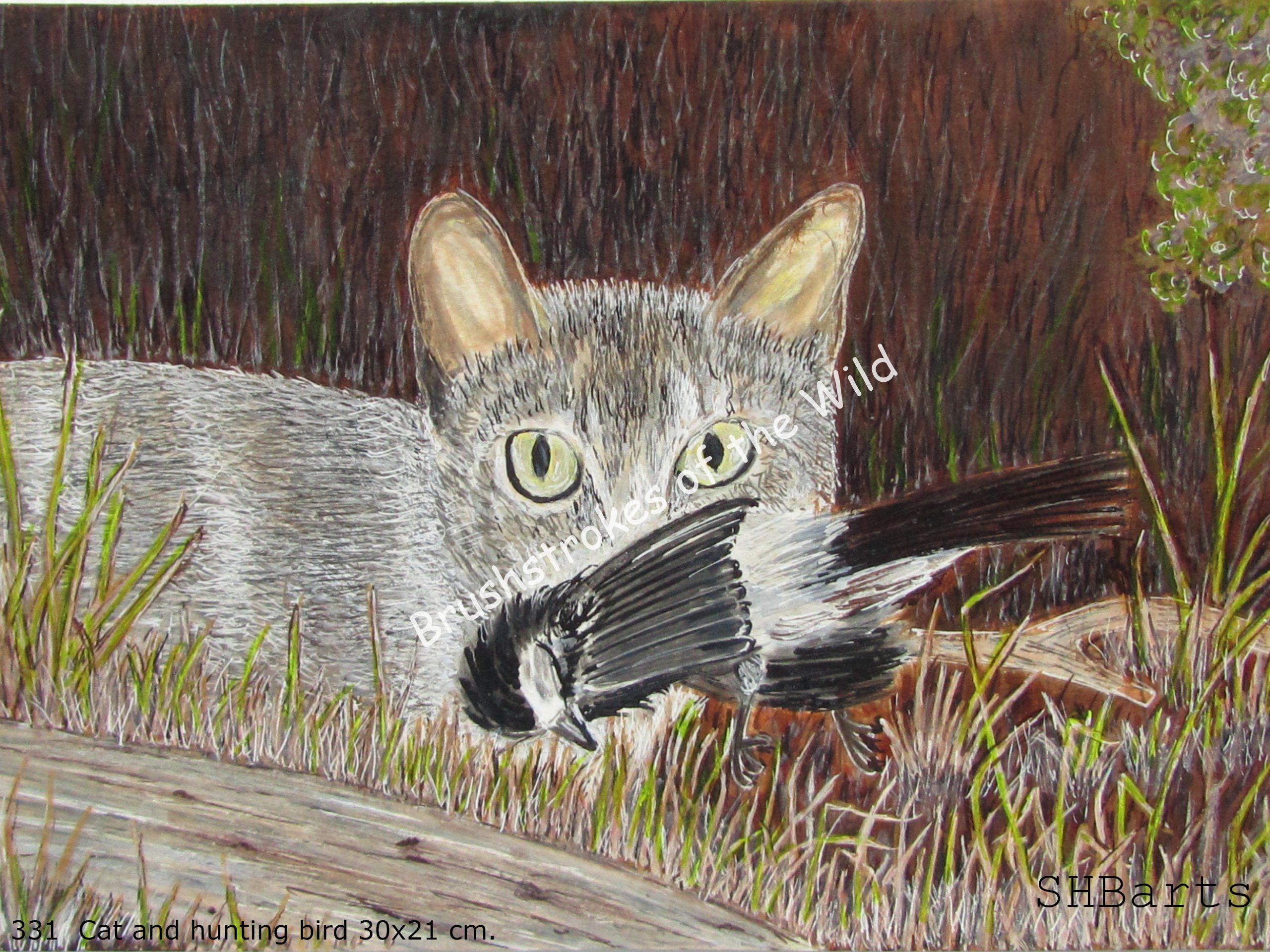 Cat with hunting bird